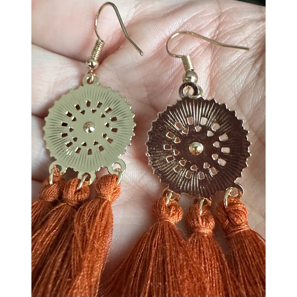 🆕 Brand New! Boho Rust/Brown Gold Dangle Earrings - Picture 6 of 7